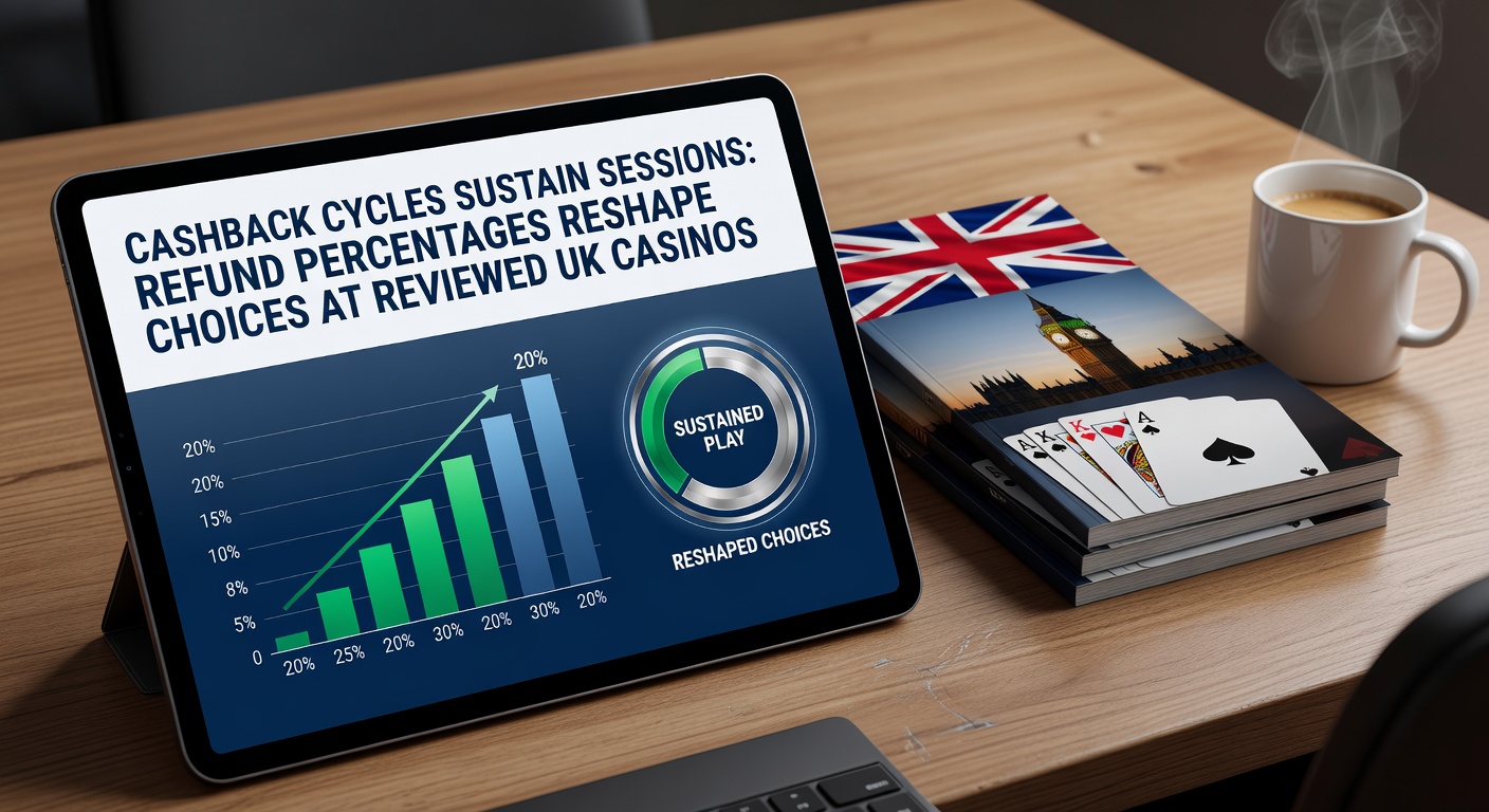 Graphic illustrating a cashback cycle with percentages looping back to player sessions in a vibrant casino interface