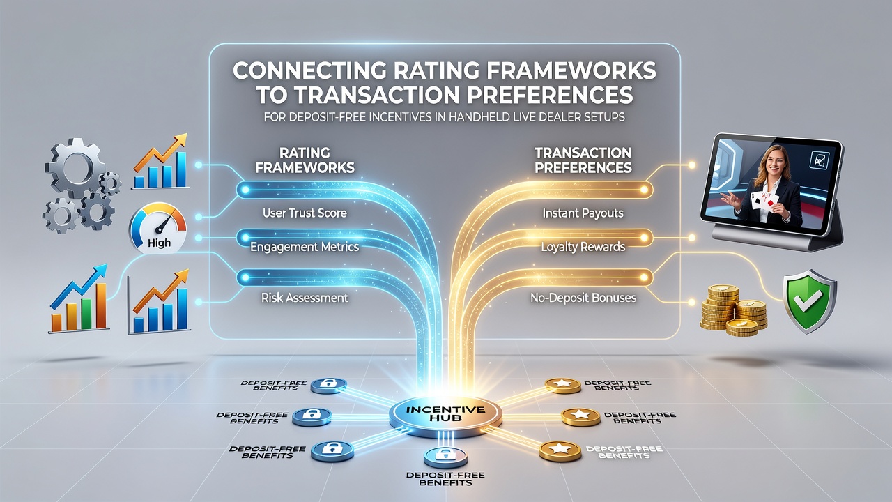 Diagram showing rating frameworks connected to transaction preferences in mobile live dealer casino environments