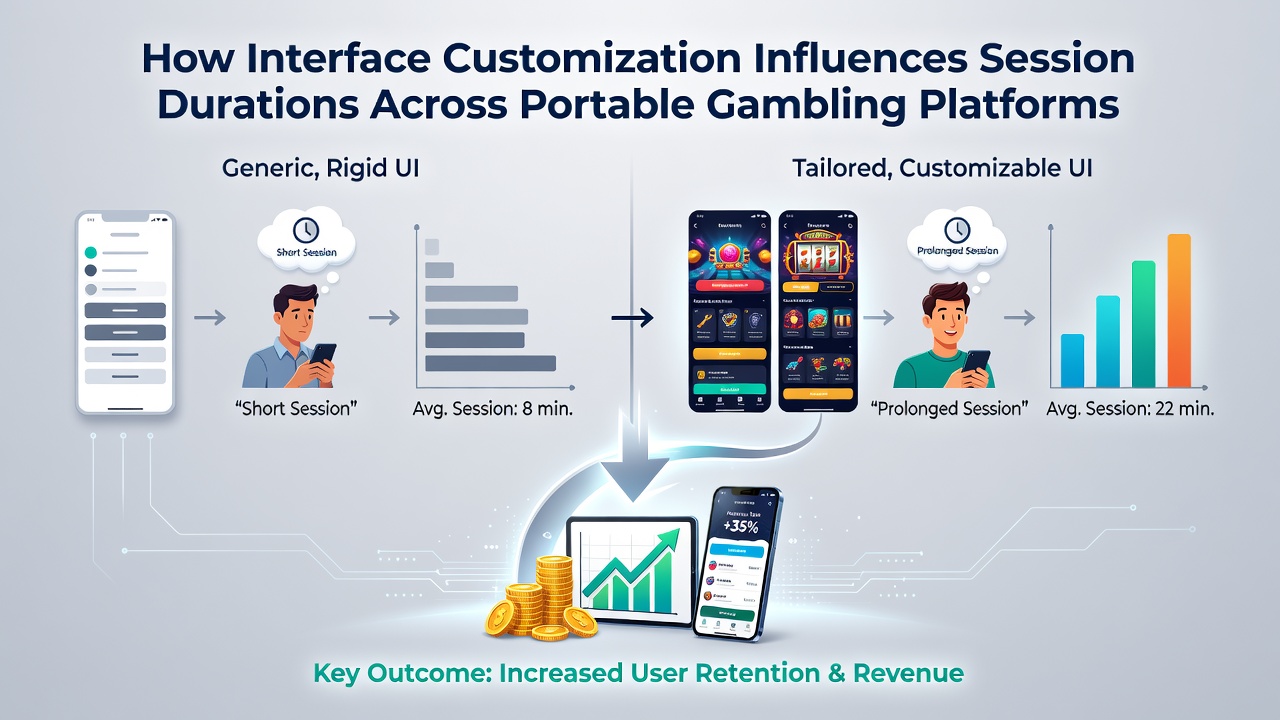 Analytics dashboard displaying session duration graphs for customized versus standard mobile gambling interfaces