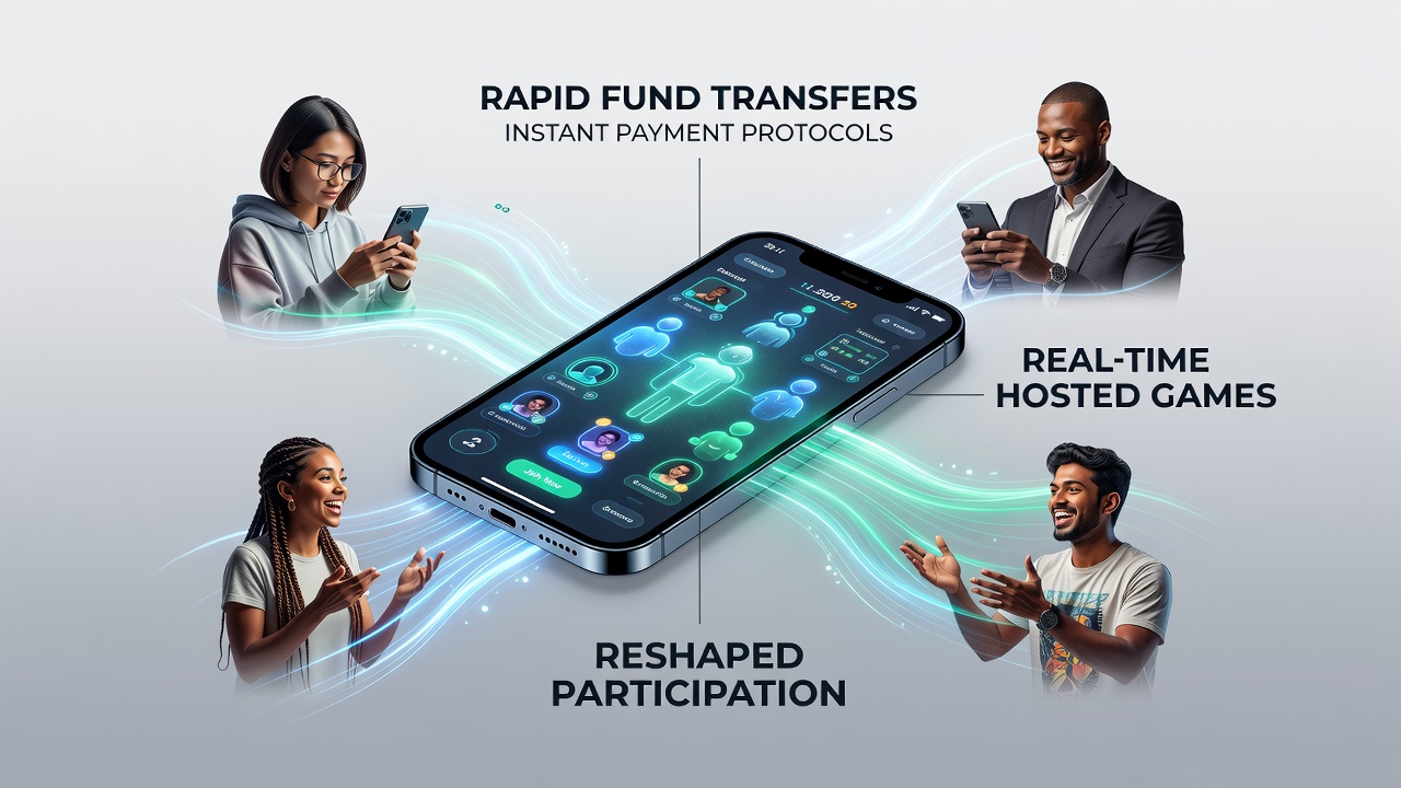 Live hosted game interface on smartphone with integrated payment options visible