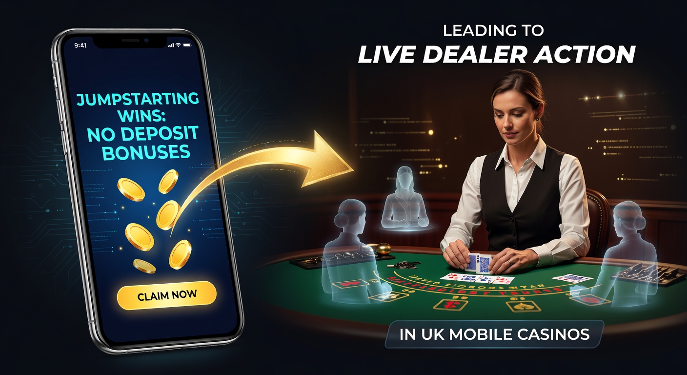 Mobile phone screen displaying a no deposit bonus offer transitioning to a live blackjack dealer table in a UK casino app